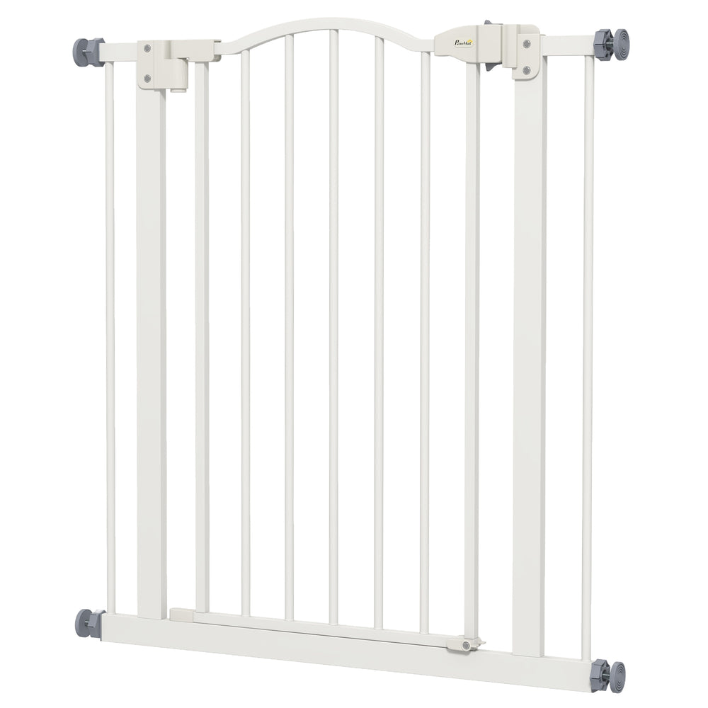 Metal 74-80cm Adjustable Pet Gate Safety Barrier w/ Auto-Close Door White