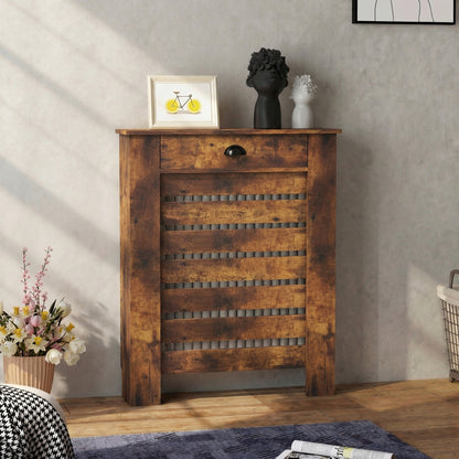 Radiator Cover with Drawer, Horizontal Slat, 78cm, Rustic Brown