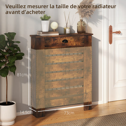 Radiator Cover with Drawer, Horizontal Slat, 78cm, Rustic Brown
