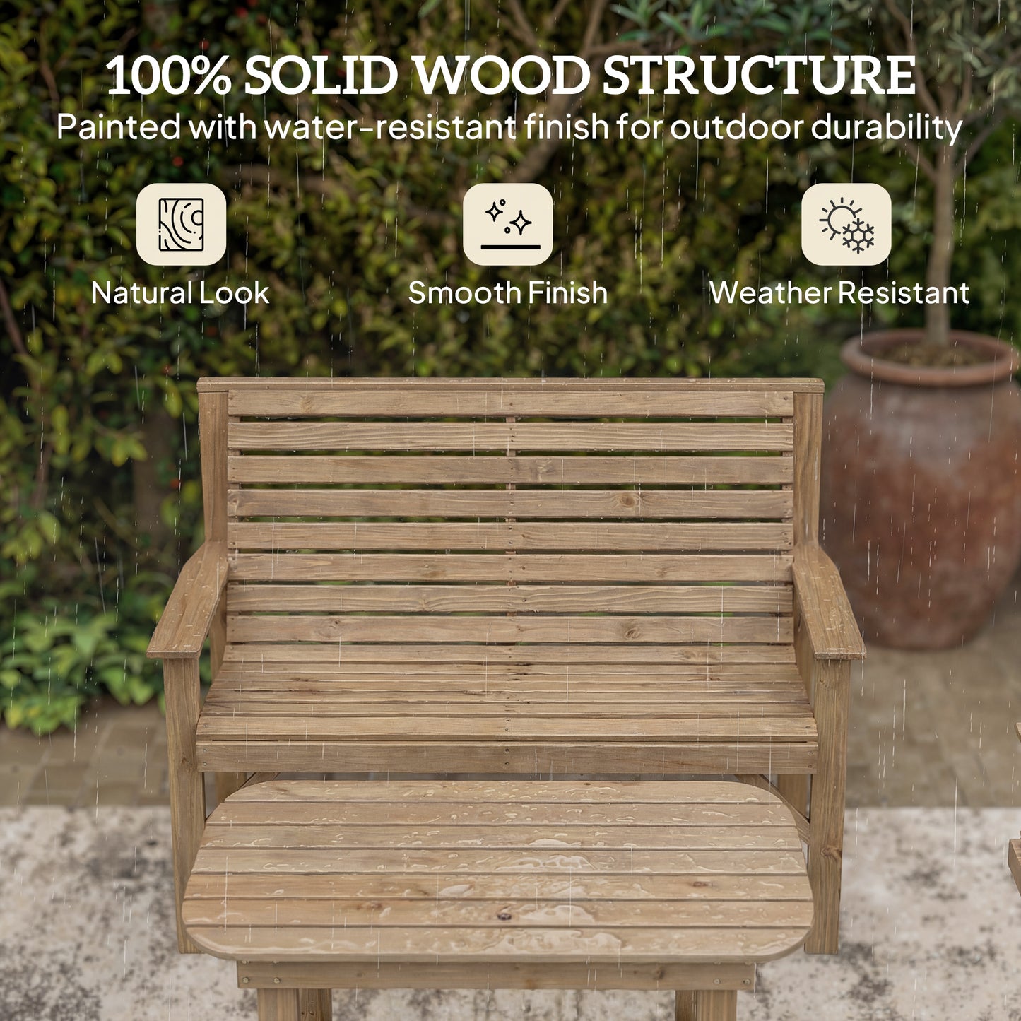 4 Seater Garden Furniture Sofa Set with Curved Seat, Natural Wood