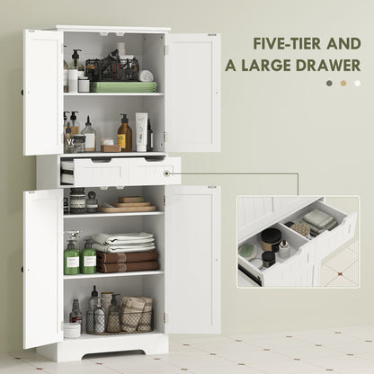 Bathroom Tall Cabinet with Drawer, Adjustable Shelf and Doors, White