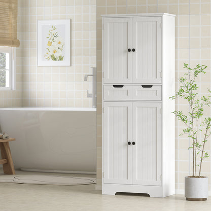 Bathroom Tall Cabinet with Drawer, Adjustable Shelf and Doors, White