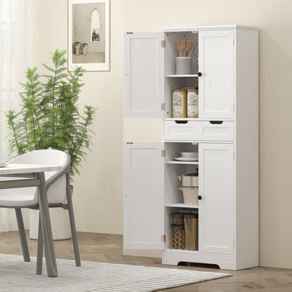 Bathroom Tall Cabinet with Drawer, Adjustable Shelf and Doors, White