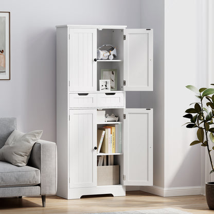 Bathroom Tall Cabinet with Drawer, Adjustable Shelf and Doors, White