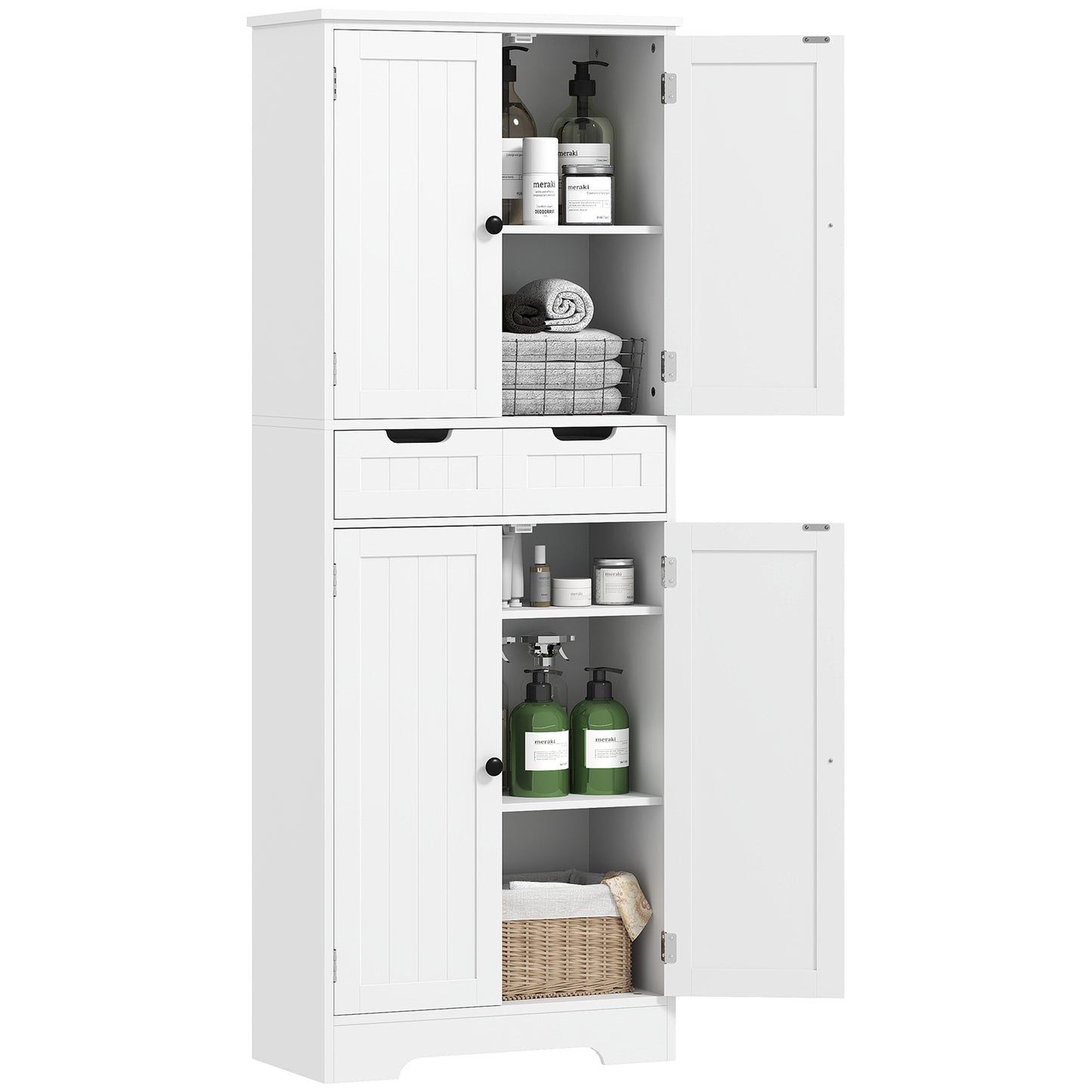 Bathroom Tall Cabinet with Drawer, Adjustable Shelf and Doors, White