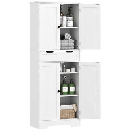 Bathroom Tall Cabinet with Drawer, Adjustable Shelf and Doors, White