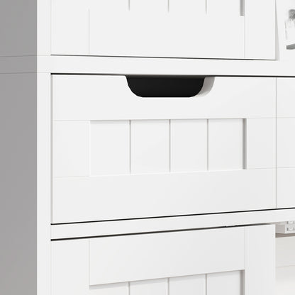 Bathroom Tall Cabinet with Drawer, Adjustable Shelf and Doors, White