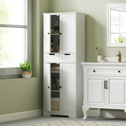 Bathroom Tall Cabinet with Drawer, Adjustable Shelf and Doors, White