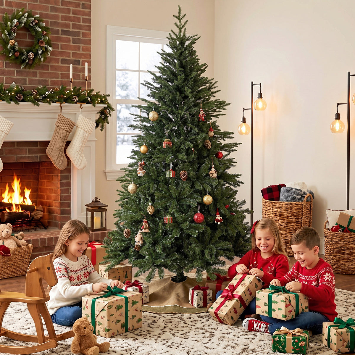 180 cm Artificial Christmas Tree Solid Pine Wood Stand, Green