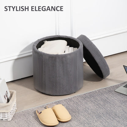 Round Storage Ottoman with Lid, Vanity Stool with Storage, Grey