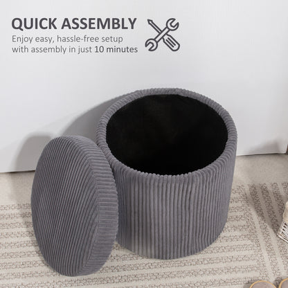 Round Storage Ottoman with Lid, Vanity Stool with Storage, Grey