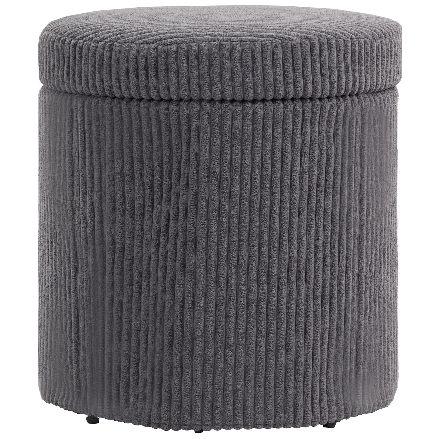 Round Storage Ottoman with Lid, Vanity Stool with Storage, Grey