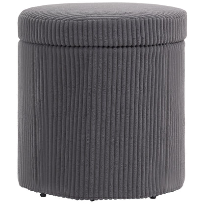 Round Storage Ottoman with Lid, Vanity Stool with Storage, Grey