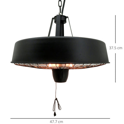Adjustable Power 1000/2500W Infrared Halogen Electric Patio Light Heater, Ceiling Hanging Mount -Black