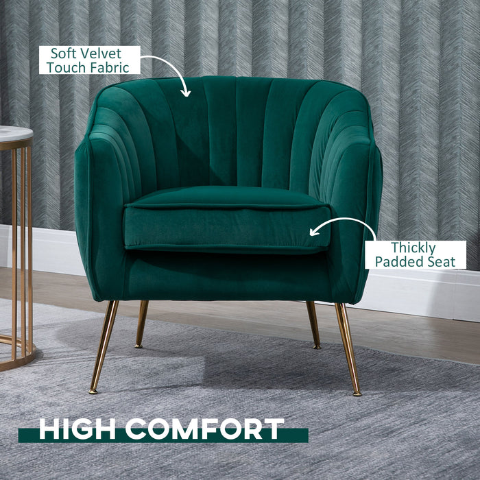 Velvet-Feel Tub Armchair, with Gold Tone Legs - Green