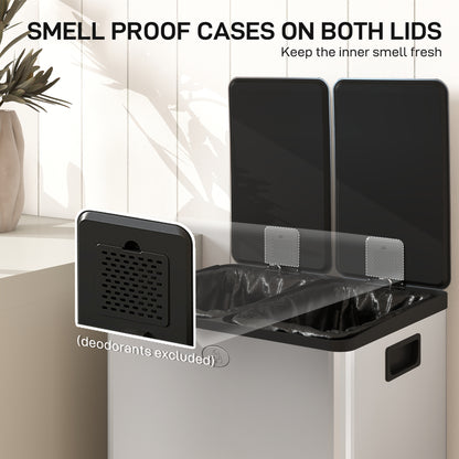 2 x 28L Dual Kitchen Bin Pedal Bin for Recycling and Waste, Silver