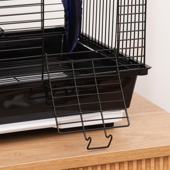 Metal Bird Cage with Stand for Parrot Cockatiel Budgie Finch Canary Food Containers Swing Ring Tray Handle Small Black 39 x 33 x 47 cm