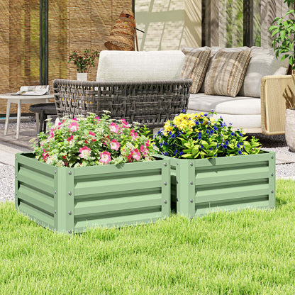Set of 2 Raised Garden Bed, Outdoor Planter Box with Galvanised Steel Frame for Growing Vegetables, Flowers and Herbs, 60 x 60 x 30.5 cm, Light Green