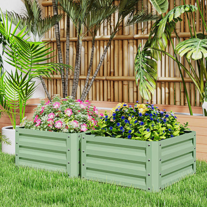Set of 2 Raised Garden Bed, Outdoor Planter Box with Galvanised Steel Frame for Growing Vegetables, Flowers and Herbs, 60 x 60 x 30.5 cm, Light Green