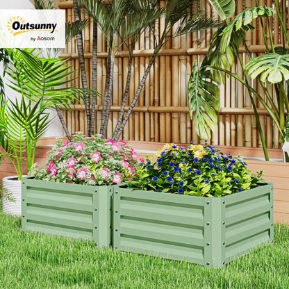 Set of 2 Raised Garden Bed, Outdoor Planter Box with Galvanised Steel Frame for Growing Vegetables, Flowers and Herbs, 60 x 60 x 30.5 cm, Light Green