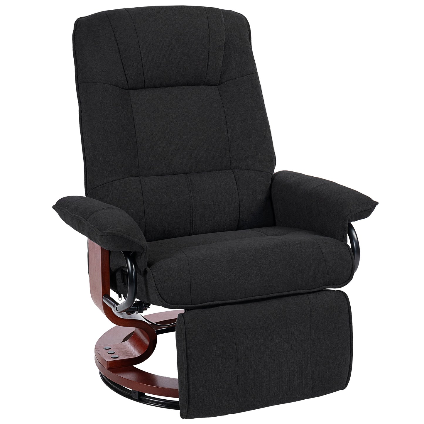 Manual Recliner Swivel Reclining Chair with Footrest Armrests, Black