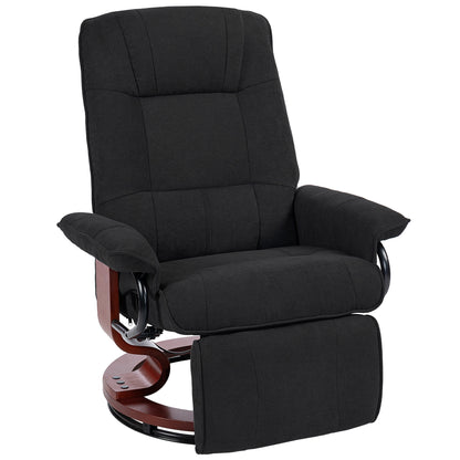 Manual Recliner Swivel Reclining Chair with Footrest Armrests, Black