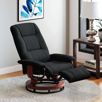 Manual Recliner Swivel Reclining Chair with Footrest Armrests, Black