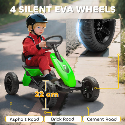 Pedal Go-Kart for Kids with Silent EVA Wheels, Metal Frame, Green