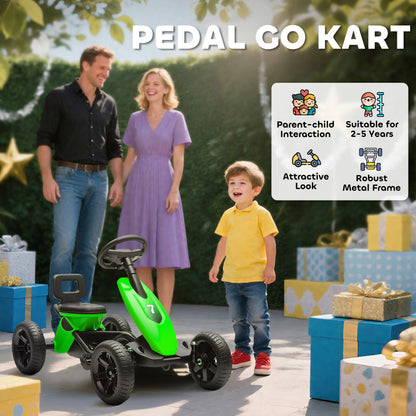 Pedal Go-Kart for Kids with Silent EVA Wheels, Metal Frame, Green