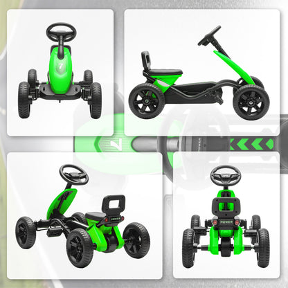 Pedal Go-Kart for Kids with Silent EVA Wheels, Metal Frame, Green