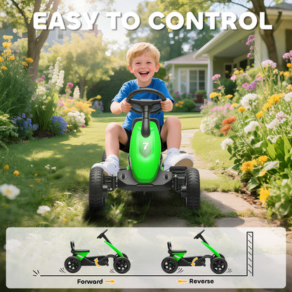 Pedal Go-Kart for Kids with Silent EVA Wheels, Metal Frame, Green