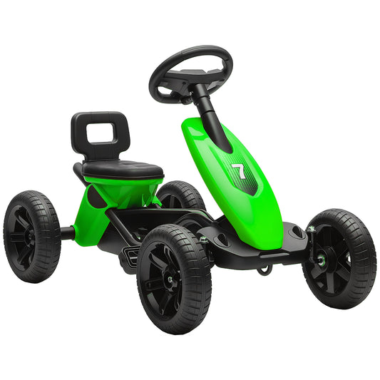 Pedal Go-Kart for Kids with Silent EVA Wheels, Metal Frame, Green
