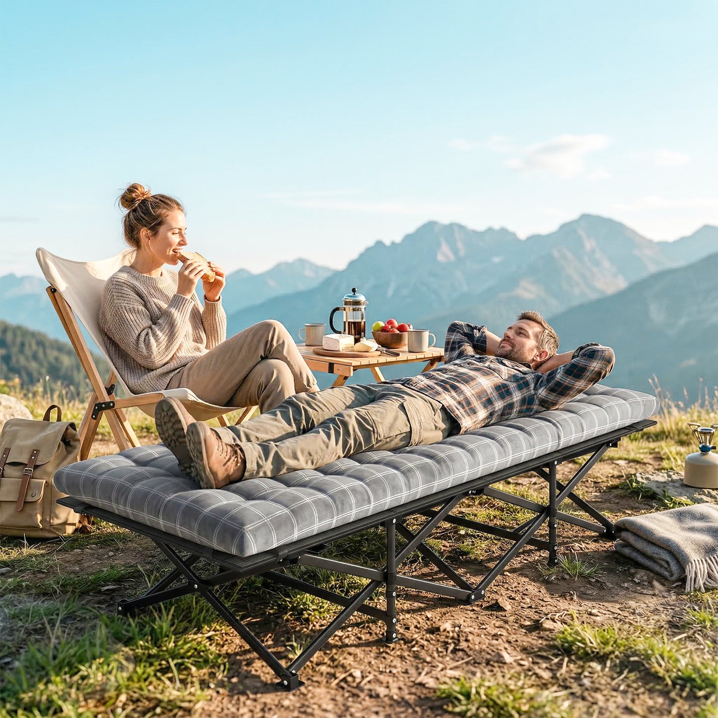 Camping Cot Heavy Duty Folding Bed with Soft Pad Grey