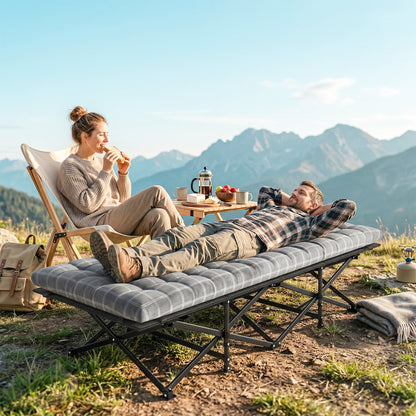Camping Cot Heavy Duty Folding Bed with Soft Pad Grey