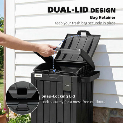 110 L Outdoor Bin with Dual Lid, Ashtray, Drip Tray, Black