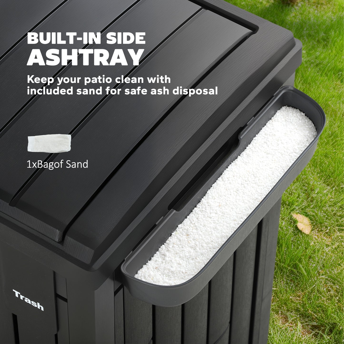 110 L Outdoor Bin with Dual Lid, Ashtray, Drip Tray, Black