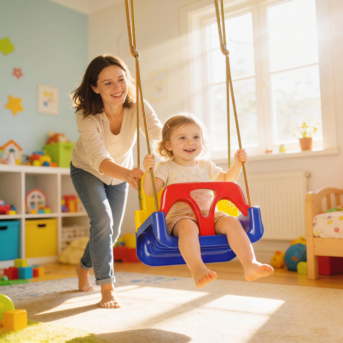 3 in 1 Kids Swing Seat, Adjustable Toddler Swing Chair, Dark Blue