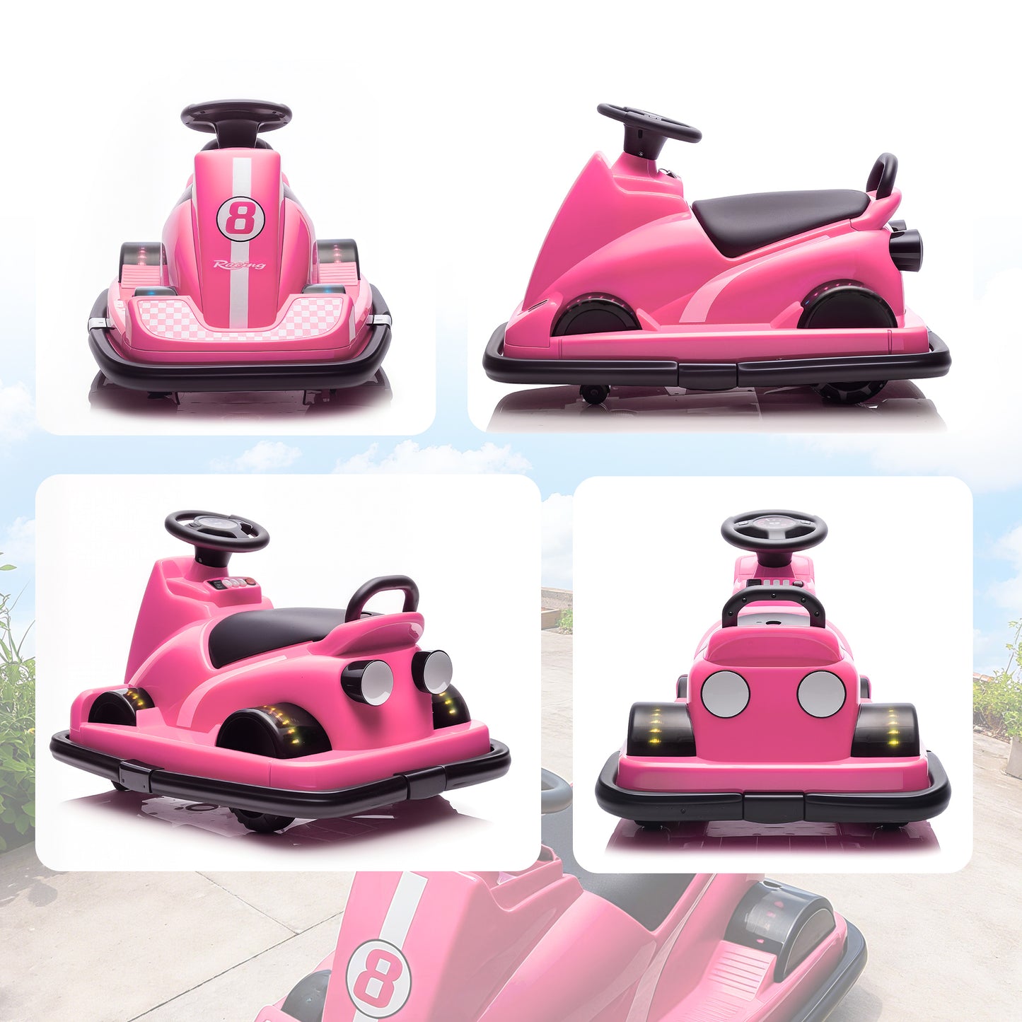 Electric Kids Bumper Car with 360 Degree Rotation Spin, Pink