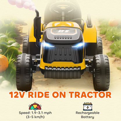 Ride on Tractor and Trailer, 12V Electric Ride on Tractor, Yellow