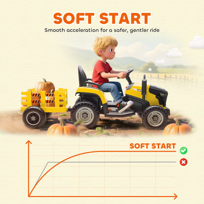 Ride on Tractor and Trailer, 12V Electric Ride on Tractor, Yellow