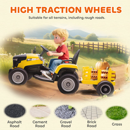 Ride on Tractor and Trailer, 12V Electric Ride on Tractor, Yellow