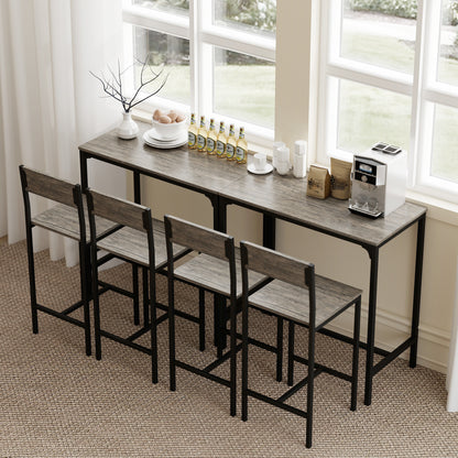 Bar Table and Stools Set, Kitchen Table and 2 Chairs with Backrest, Footrest