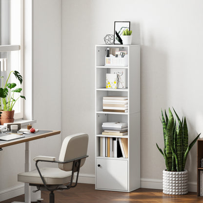 Tall Bookcase, 6-Tier Bookshelf with 3 Adjustable Shelves, White