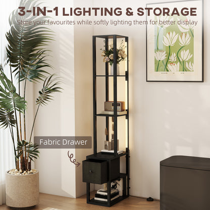 Floor Lamp with Shelves, LED Standing Lamp with Fabric Drawer, Black