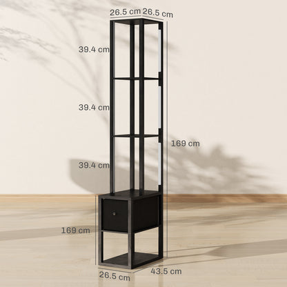 Floor Lamp with Shelves, LED Standing Lamp with Fabric Drawer, Black