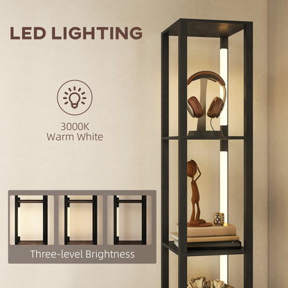 Floor Lamp with Shelves, LED Standing Lamp with Fabric Drawer, Black