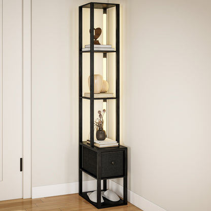 Floor Lamp with Shelves, LED Standing Lamp with Fabric Drawer, Black