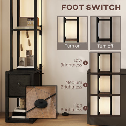 Floor Lamp with Shelves, LED Standing Lamp with Fabric Drawer, Black