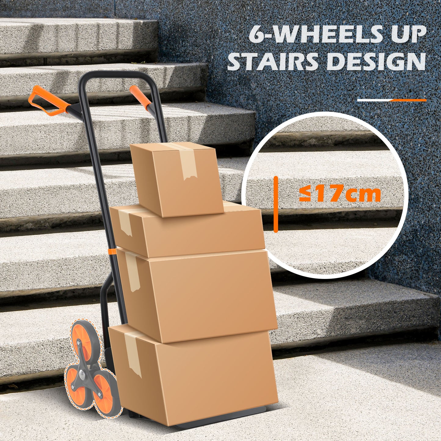Trolley Hand Trucks 6-Wheels Foldable Load Cart Steel, Orange