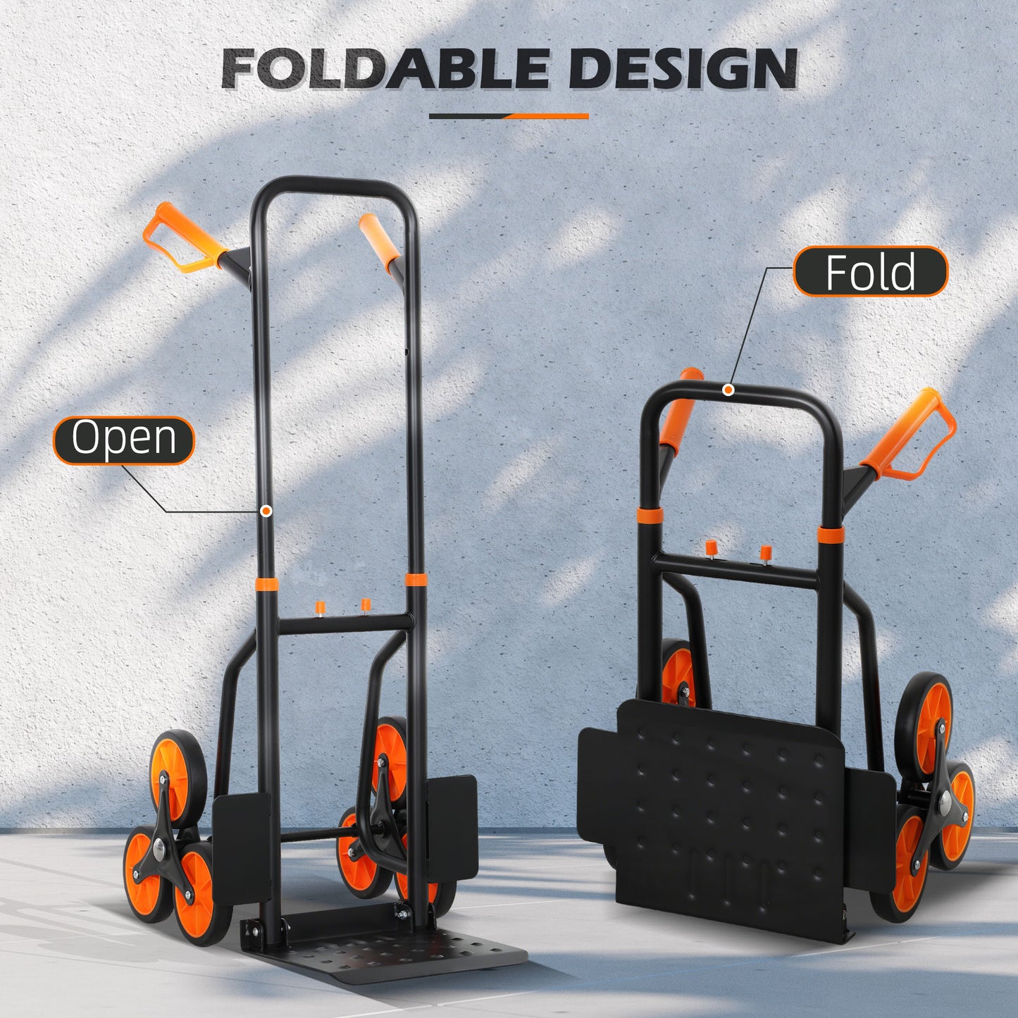 Trolley Hand Trucks 6-Wheels Foldable Load Cart Steel, Orange